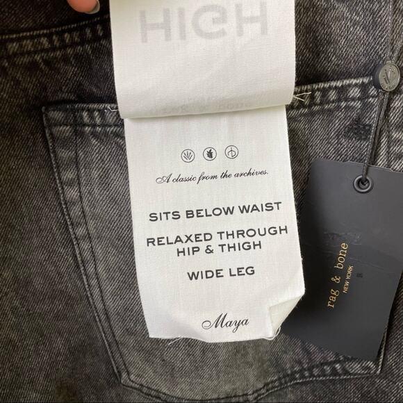 NWT Rag & Bone Maya High Rise Shorty Wide Leg Jeans in Black Opal Size 34 - Picture 14 of 16